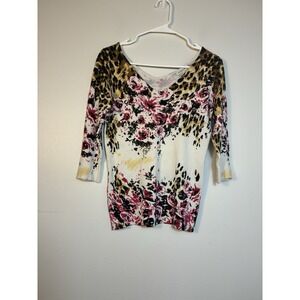 boston proper Lightweight Sweater Sz Small 3/4 Sleeves Pullover Floral Casual